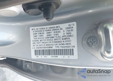 2013 Honda Civic Lx from USA, damaged, VIN 2HGFB2F50DH558680